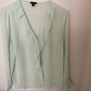 Ann Taylor Long Sleeve Pale Seafoam Green Sheer Top